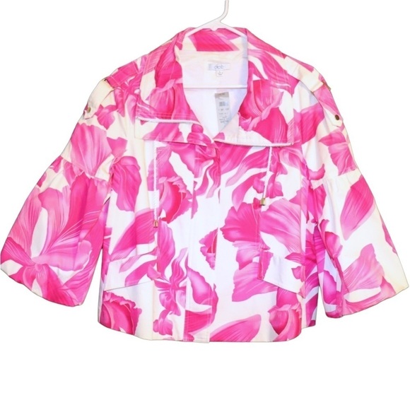 Cache Hot Pink White Floral Cropped Jacket - Picture 1 of 8